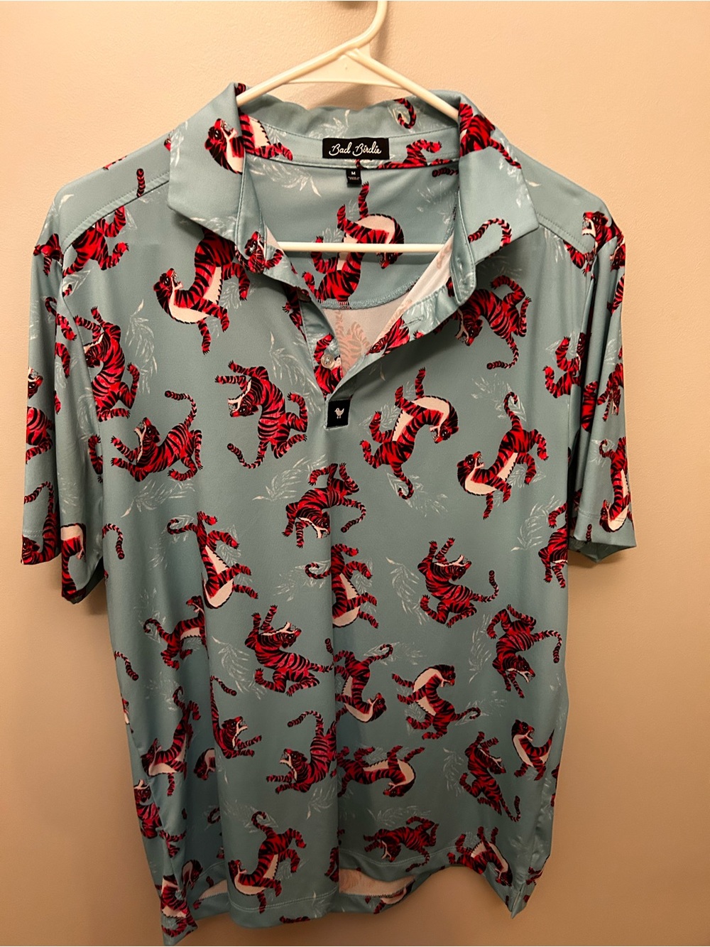 Bad Birdie Men’s Light Blue Polo with Tiger Print